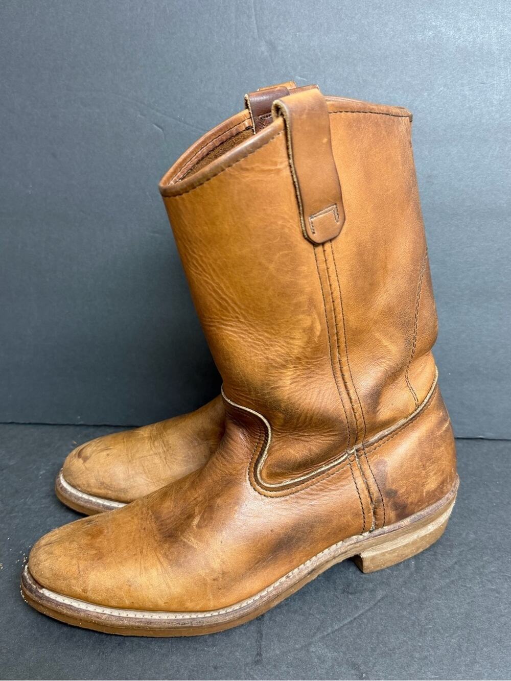 Vintage USA Red Wing Pecos Boots Brown Western Pull-on 1980s Oro Russet SZ 8.5 B